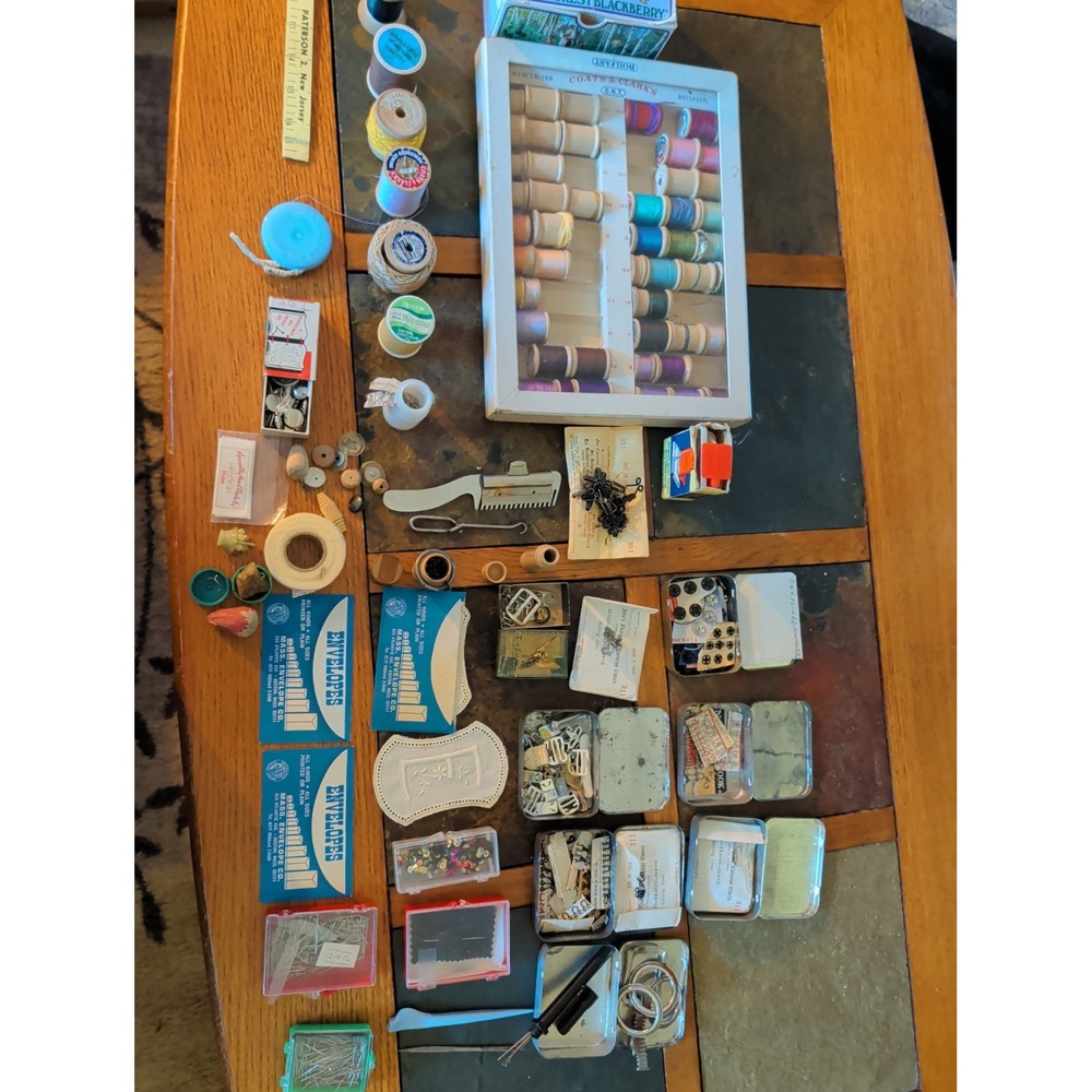 Vintage Sewing Kit Box Lot Over 600 Pcs.Needle Cases, Buttons Thread Tools Etc